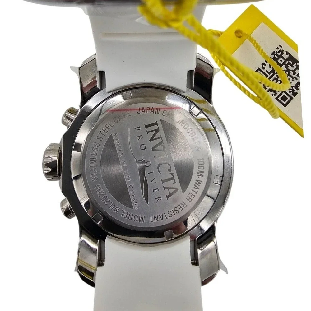 Invicta Pro Diver 20290 Mens Chronograph Watch‎ White Silicone Silver Dial 48mm